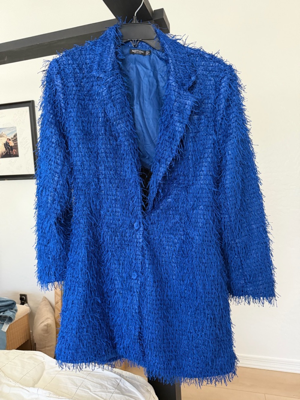 Nasty Gal Electric Blue Shaggy Teddy Jacket dress